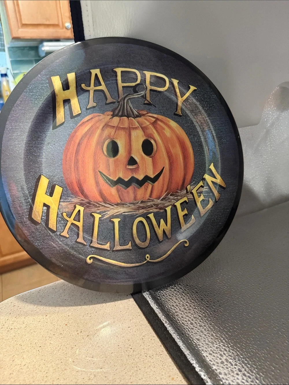Happy Halloween Pumpkin Decorative Serving Platter - Orange